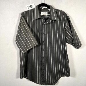 Vintage Made in Korea Impact-Shirt Men Large Black White Striped Short Sleeve